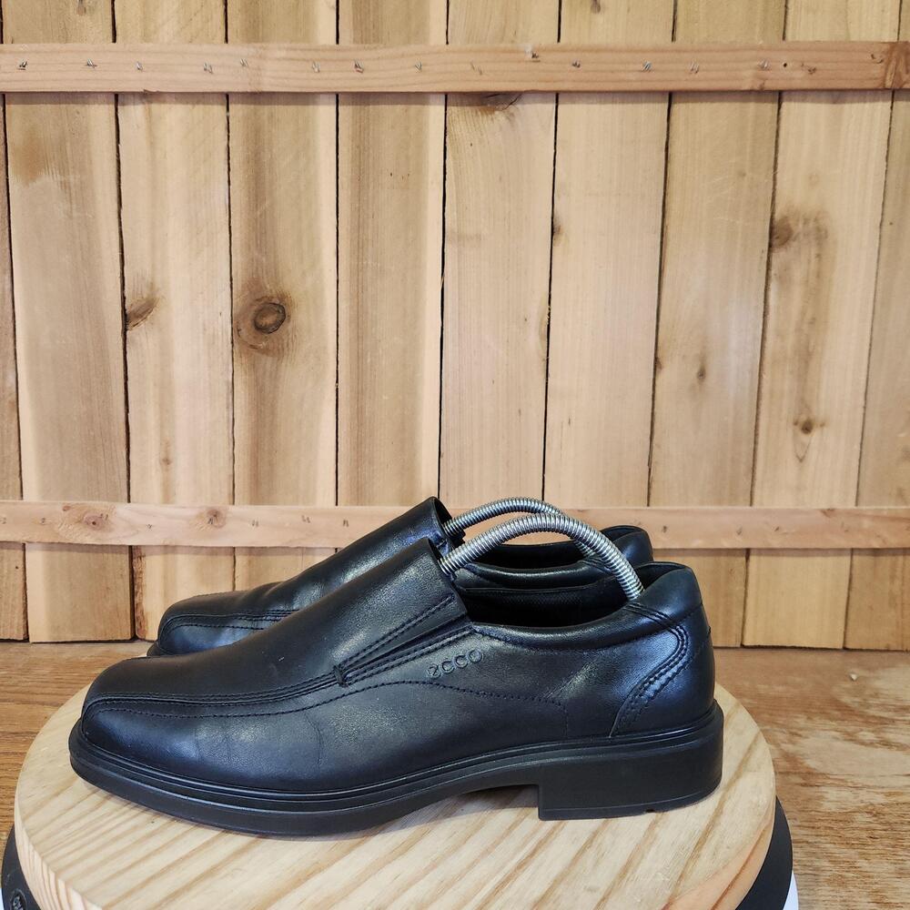 ECCO Biom Shoes Mens 9.5 43 EU Black Leather Slip On Apron Toe Dress